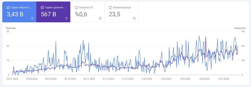 SEO Consulting Google Search Console 12-month performance – clicks and impressions growth